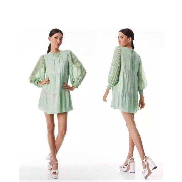 ALICE + OLIVIA Antonette Pleated Long Sleeve Dress Size S NWT - Picture 2 of 14